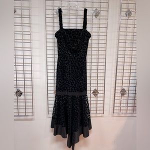Burned our leopard print velvet dress with symmetric shape bottom ruffles